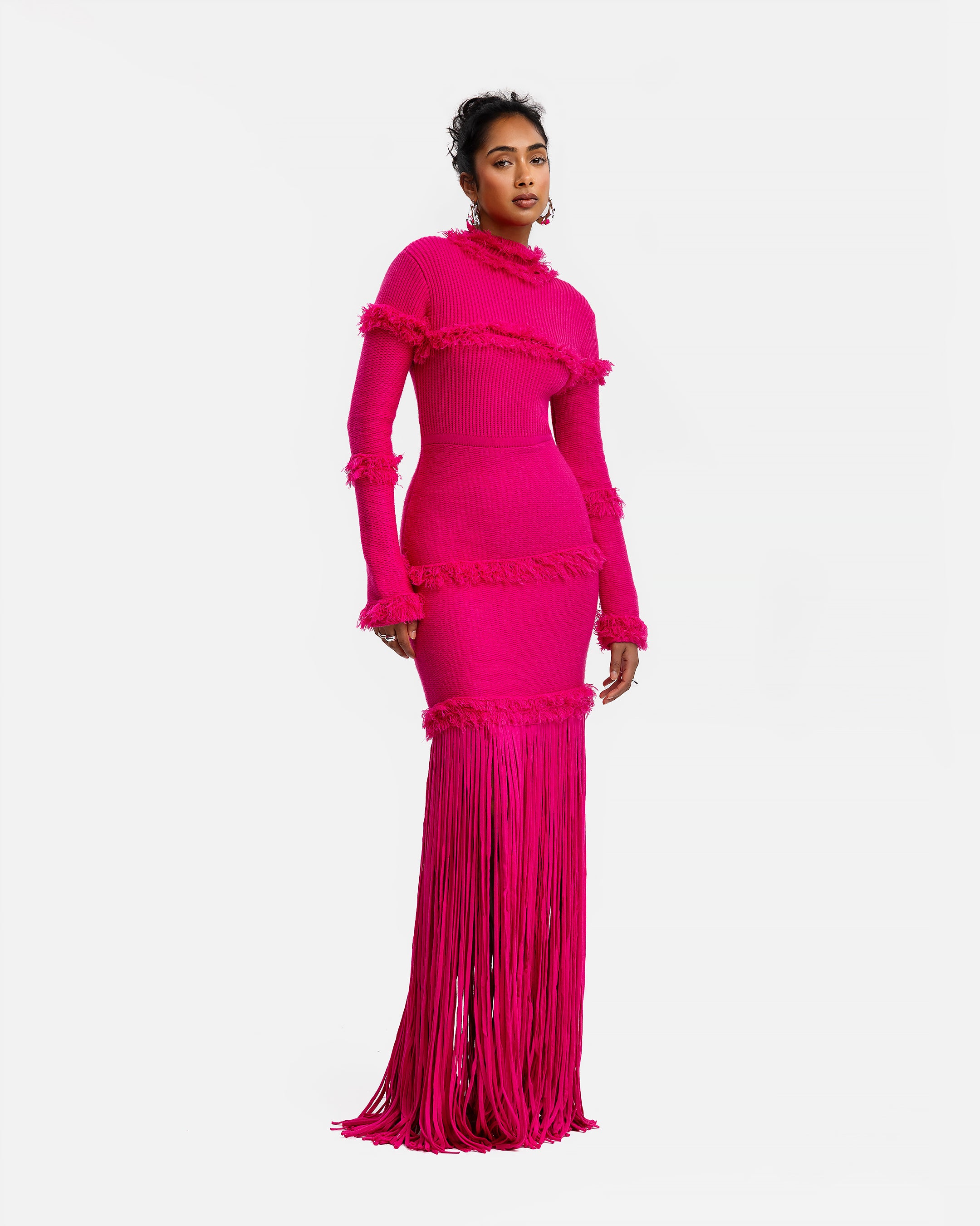 トップス Andequal fringe design gritter knit pink fringe design gritter knit – andequal
