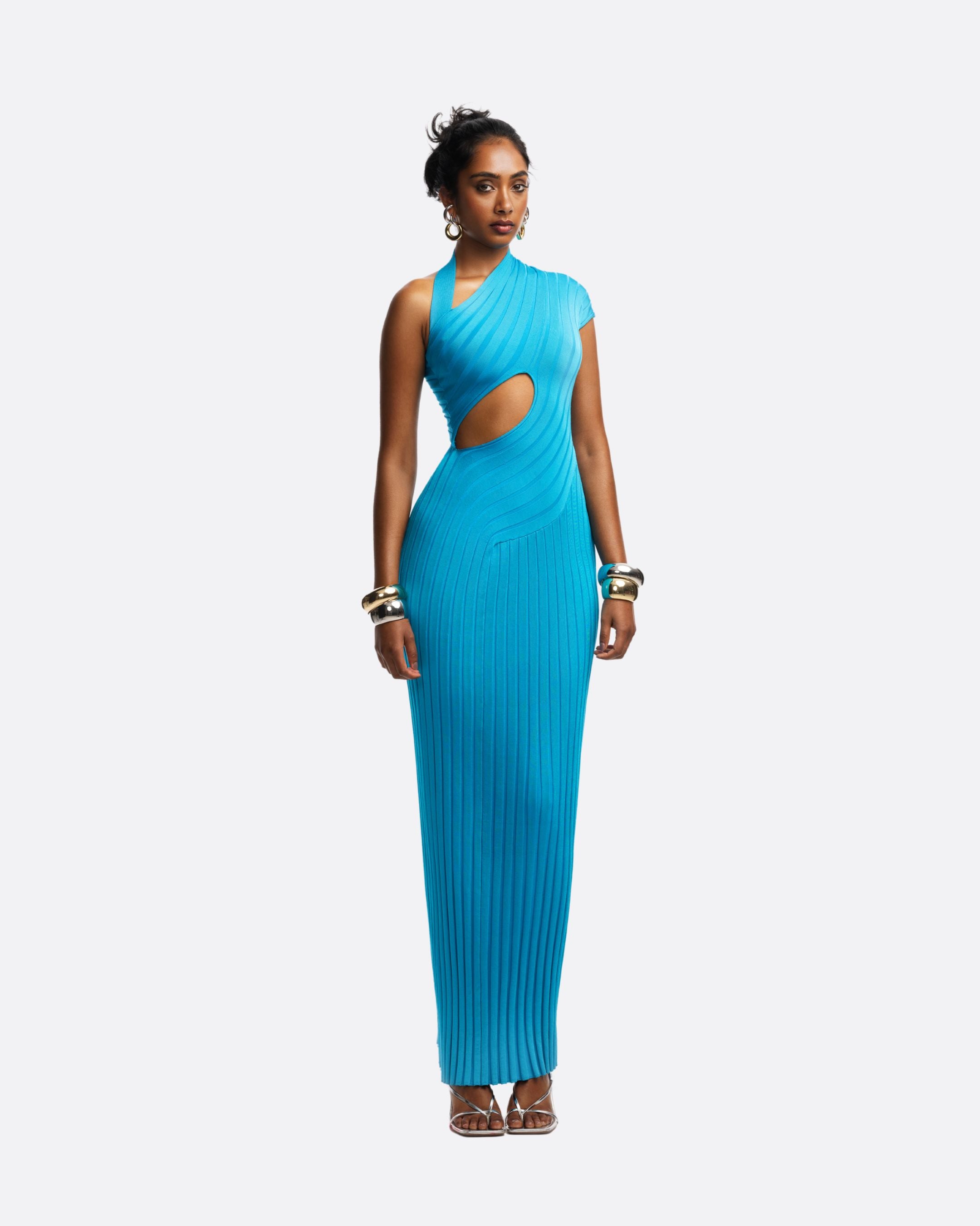 Clarise Knit Maxi Dress Azure Blue / 1XL Clarise Knit Maxi Dress Azure Blue / 1XL