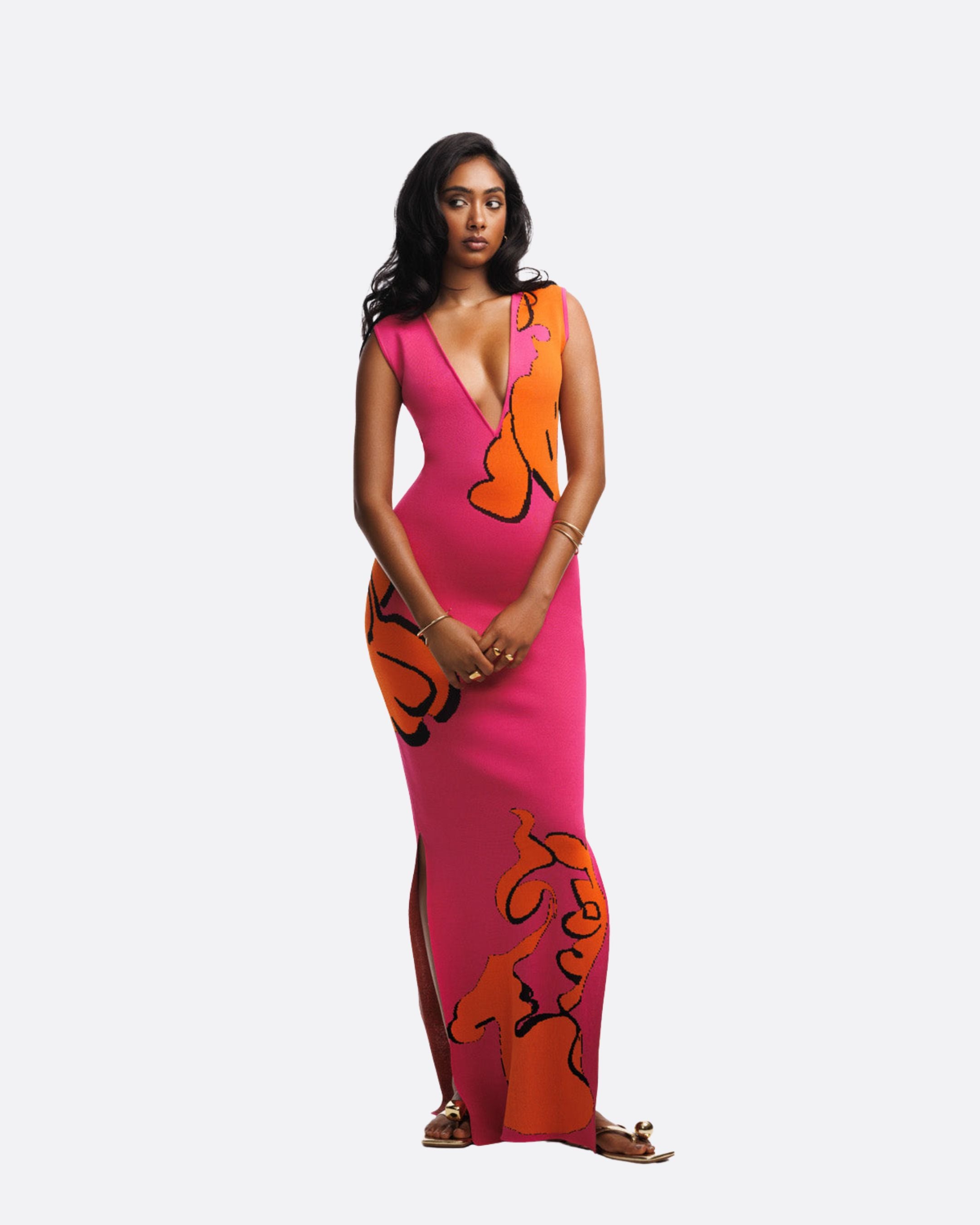 Gisele Knit Maxi Dress Magenta Print / 2XL Gisele Knit Maxi Dress Magenta Print / 2XL