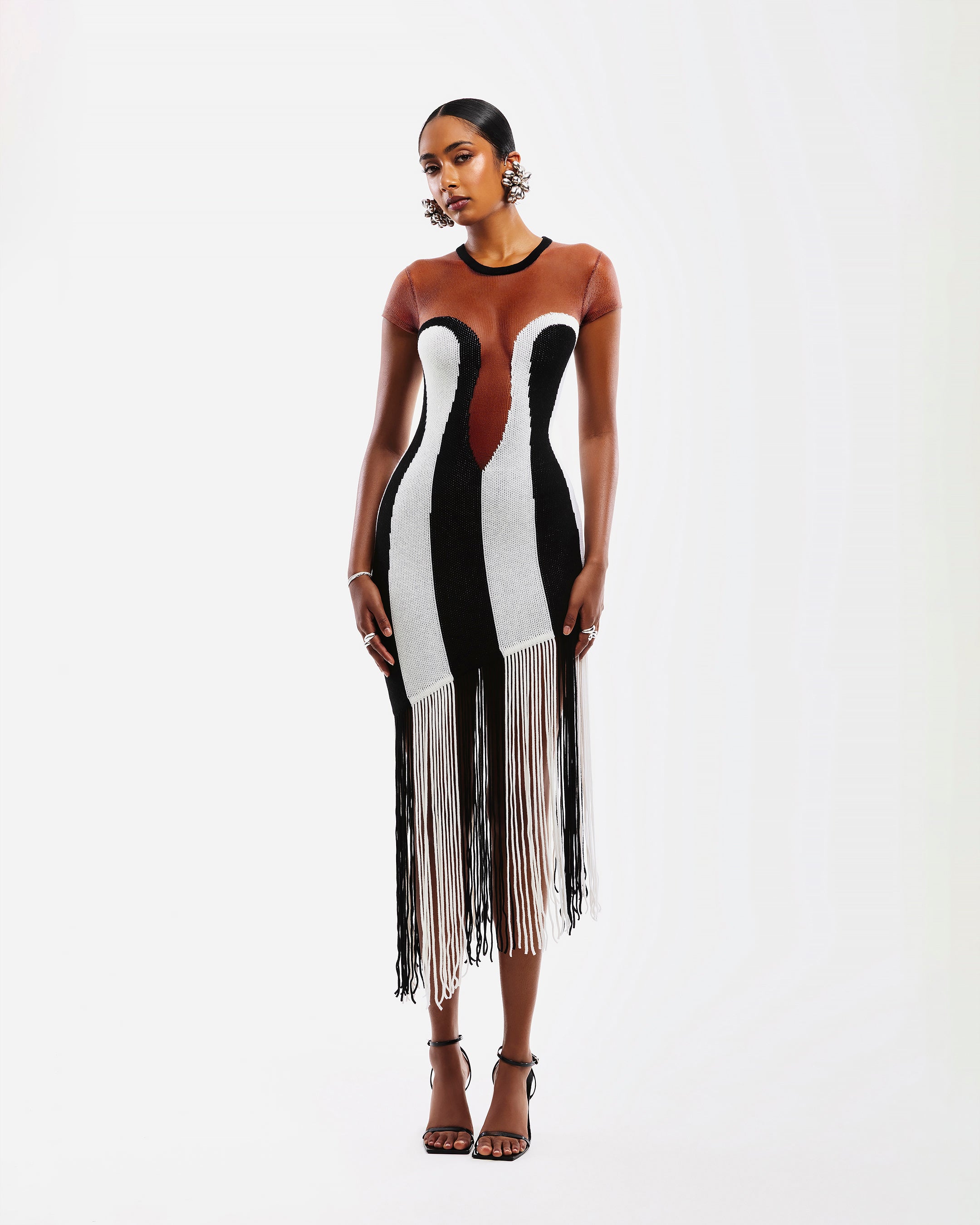 Zariah Tassel Knit Dress Black and White / 3XL Zariah Tassel Knit Dress Black and White / 3XL
