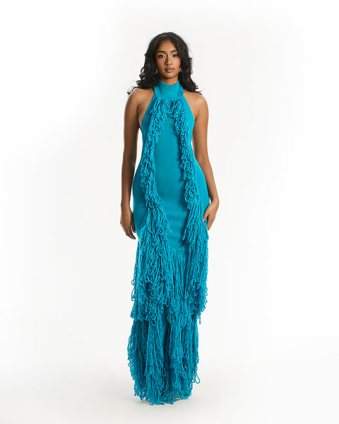 Mina Tassel Knit Gown XS / Ocean Blue