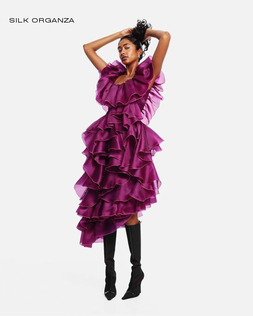 Poppy Silk Organza Ruffle Gown